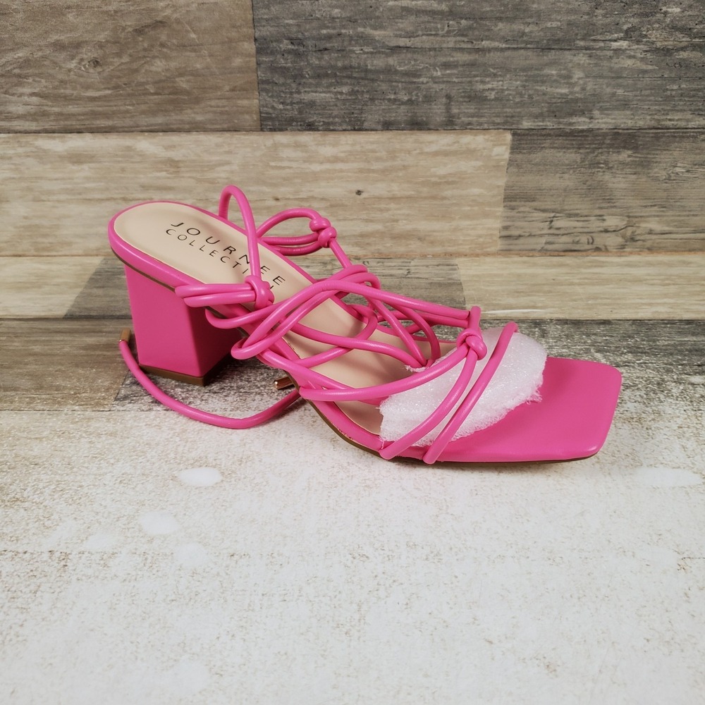 Journee Collection Harpr Women's Pumps Sz 9 Pink Wraparound Strappy Block Heel